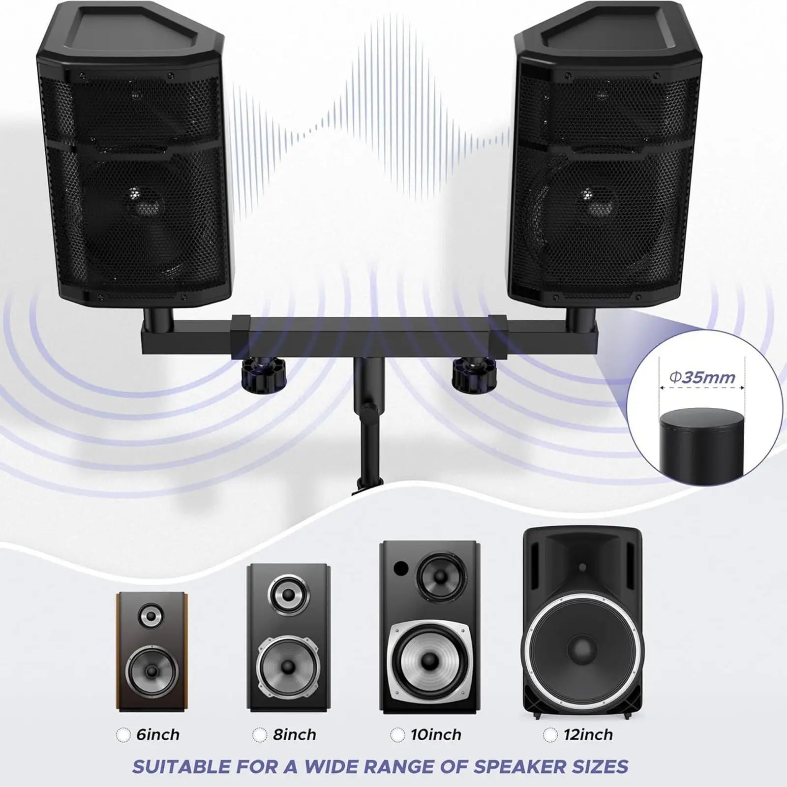 Speaker Stand Double Speaker Pole Mount Sturdy Space Saving Easy to Assemble