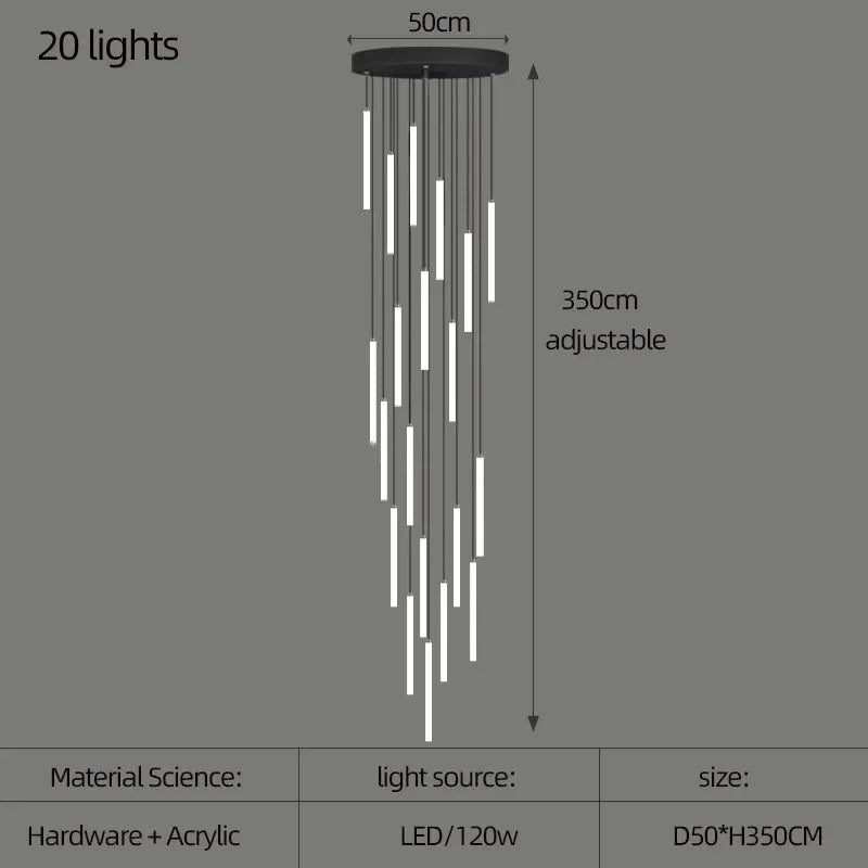 Villa Hanging Pendant Light Rotating Linear Staircase Acrylic Chandelier For Home Living Room Lobby Restaurant Luminaires Decora