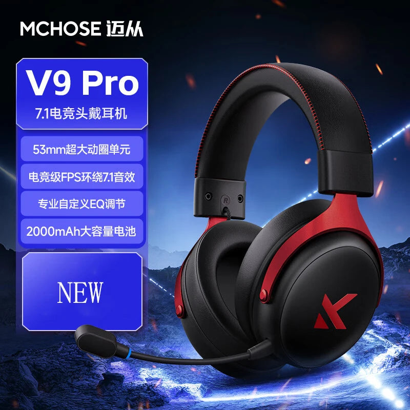 Newly Upgraded MCHOSE V9 Pro Over-Ear Gaming Headset with Four-Mode Connectivity Long Battery Life for Gaming and Entertainment