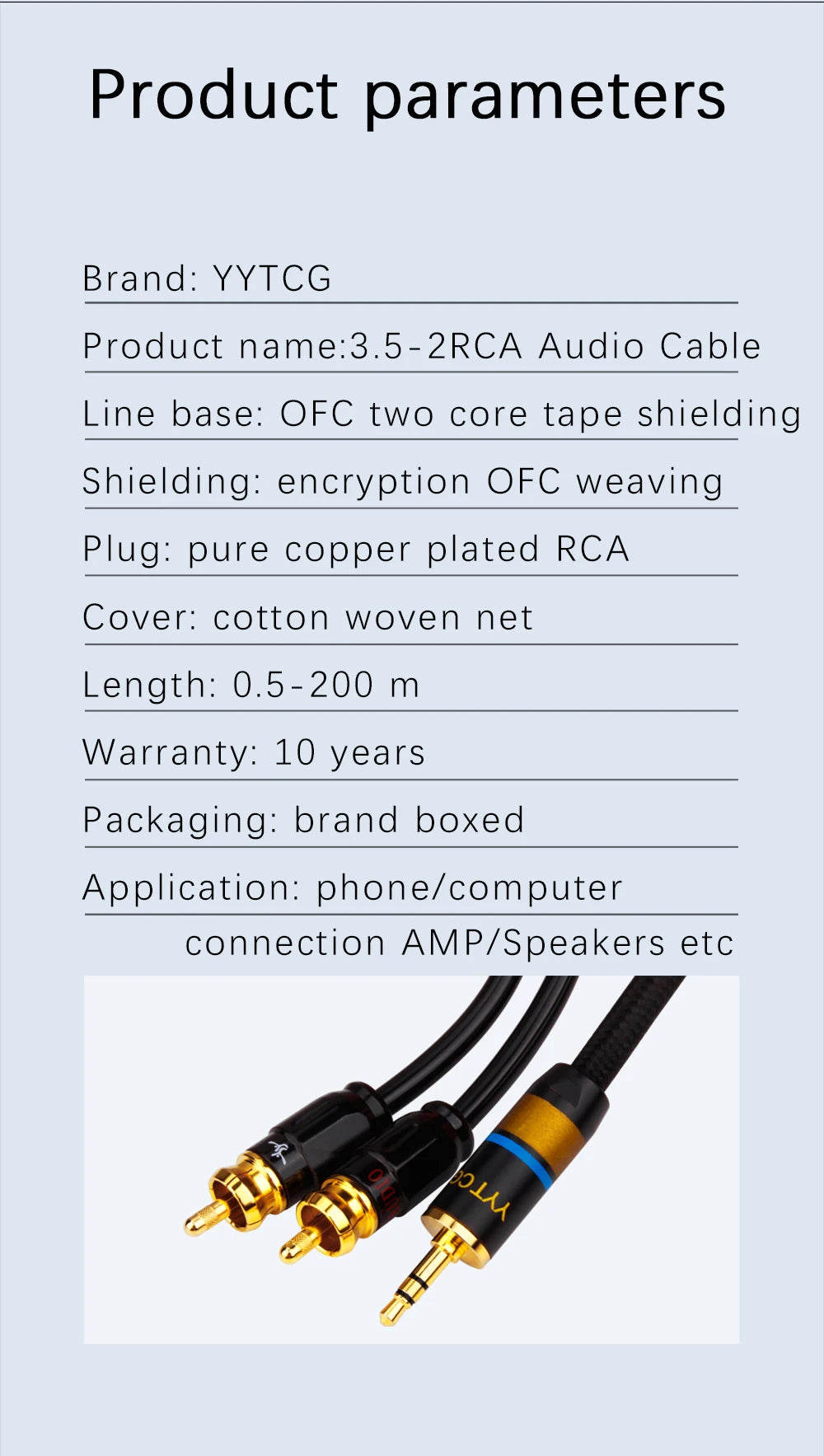 3.5mm to 2RCA audio cable, dedicated connection cable for mobile phones, power amplifiers, audio equipment and speakers