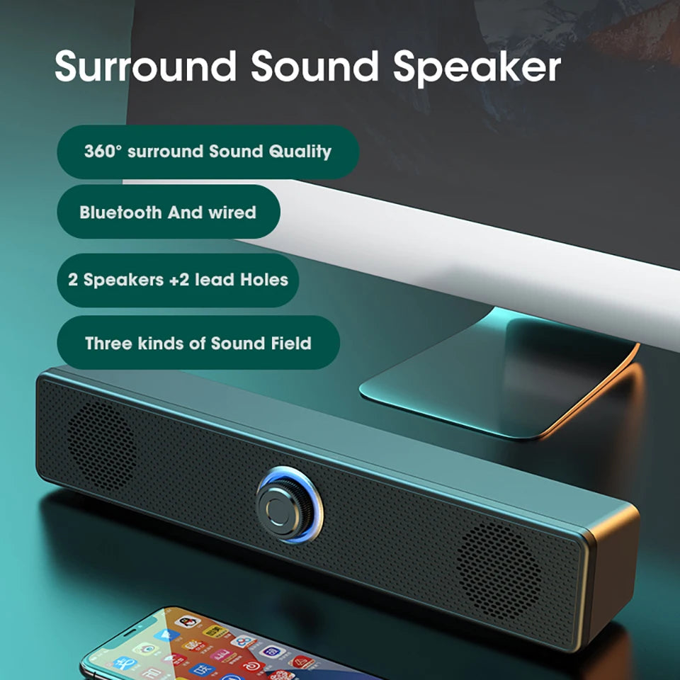 PC Soundbar Wired/Wireless Bluetooth Speaker 4D USB Powered Soundbar for TV Pc Laptop Gaming Home Theater Surround Audio System