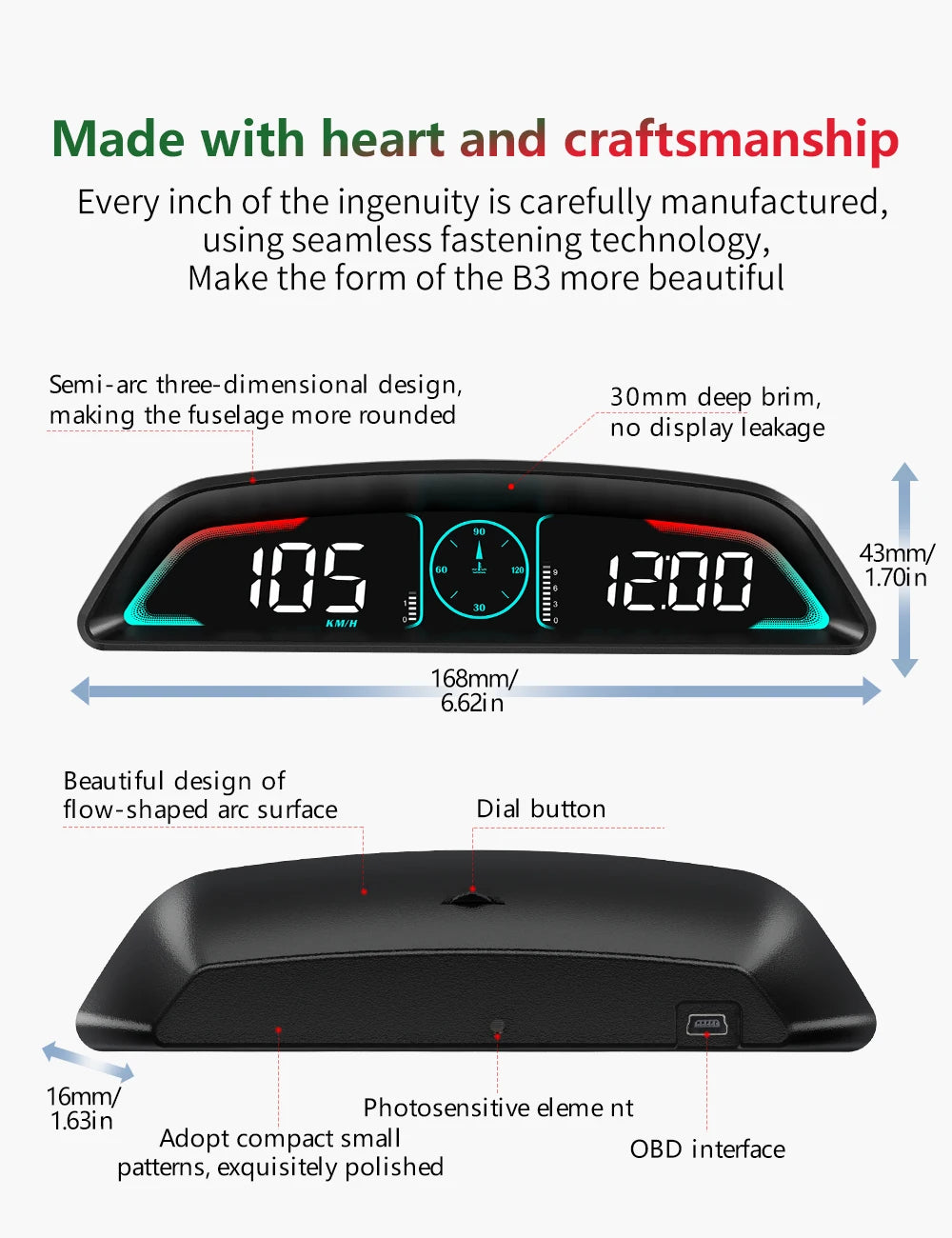 Car OBD/GPS B3 G3 Head Up Display Digital Speedometer Multifunctional HUD Display With Alarm Function Car Auto Accessories