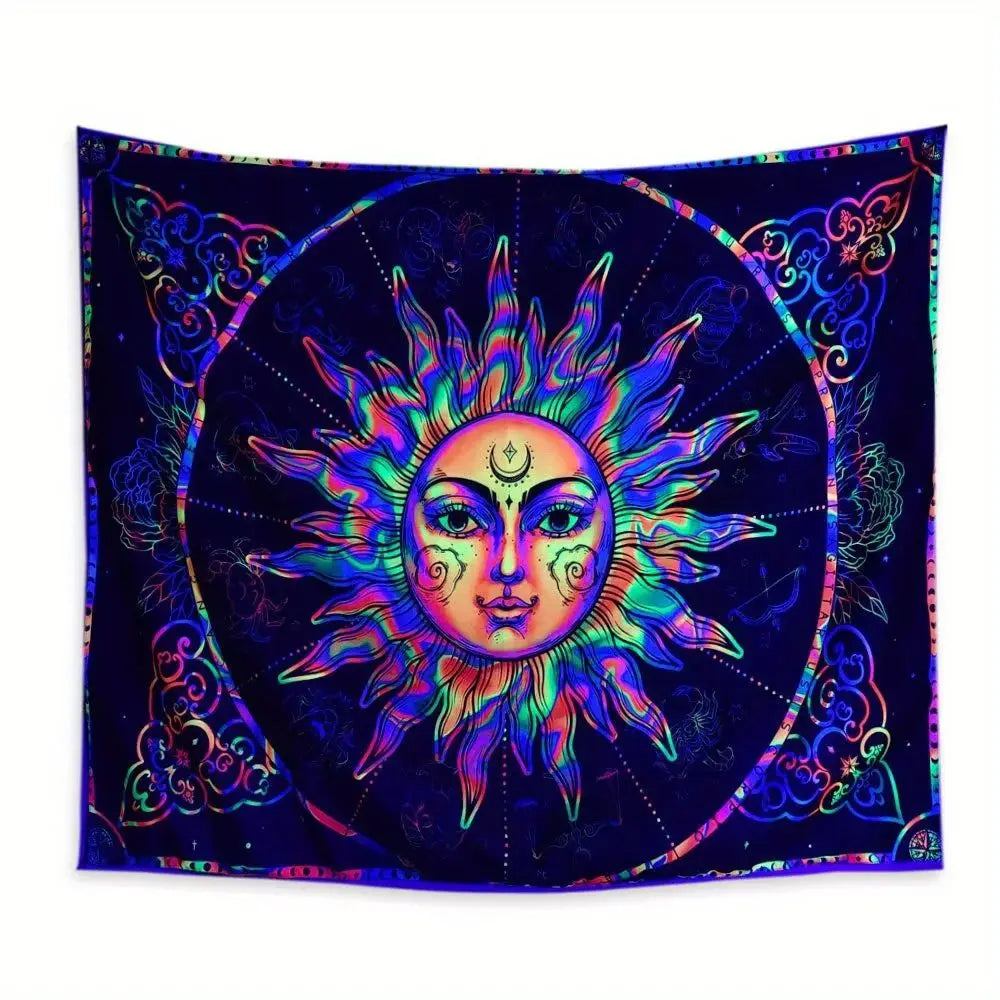 VIKAMA Sun Totem Tapestry Radiant Glow with Flowing Halo Living Room, Bedroom, Meditation Space Accent Wall Machine Washable