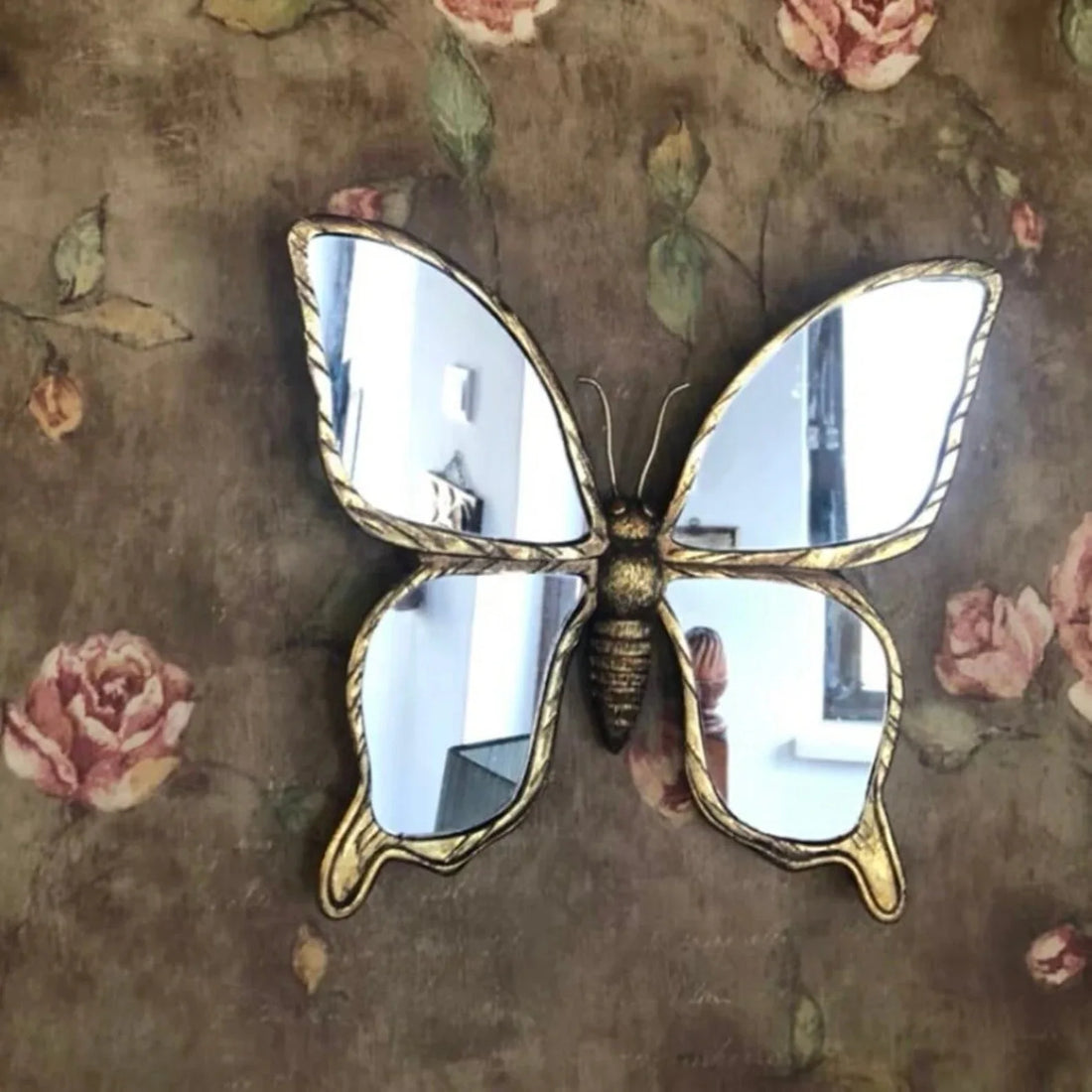Vintage Iron Handmade 4mm Thick Polished Edge Decorative Butterfly Dragonfly Wall Mirror Nature Lover's Garden Living Room Wall
