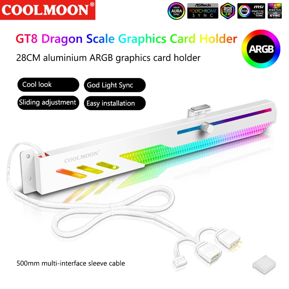 GCC-PRO Graphics Card Radiator Holder PC Cooling Fan 5V 3Pin ARGB Horizontal GPU Video Card Stand 1800RPM Cooling Fan for PC