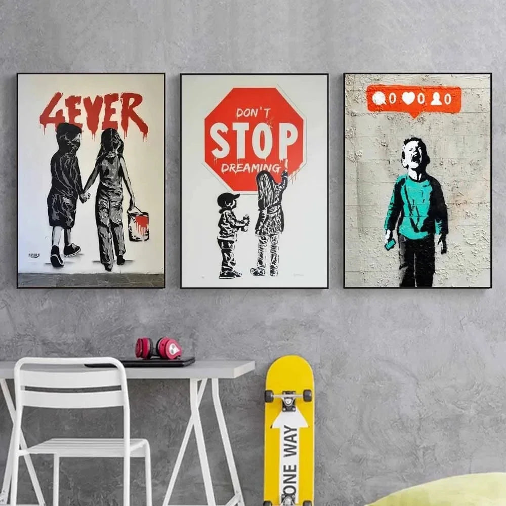 Classic Retro Wall Art Banksy Street Graffiti HD Canvas Print Poster Home Living Room Bedroom Decorative Painting