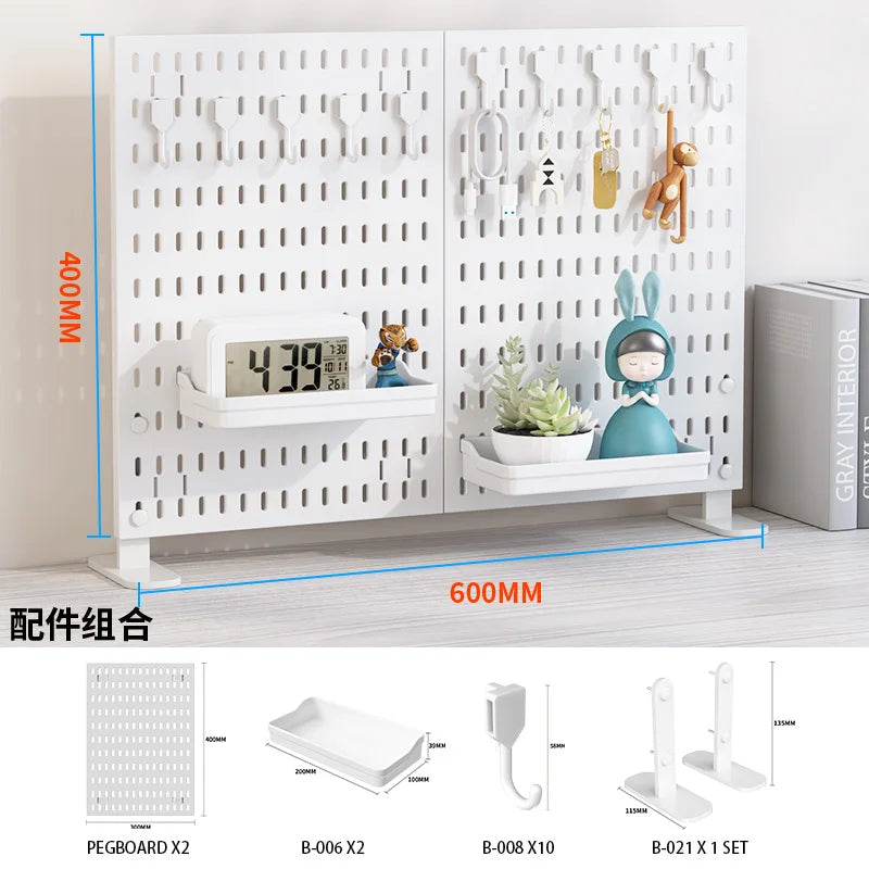 Office Desktop Storage Pegboard: Height-Adjustable Vertical Storage Rack (For Stationery Storage And Decorative Figurine Display