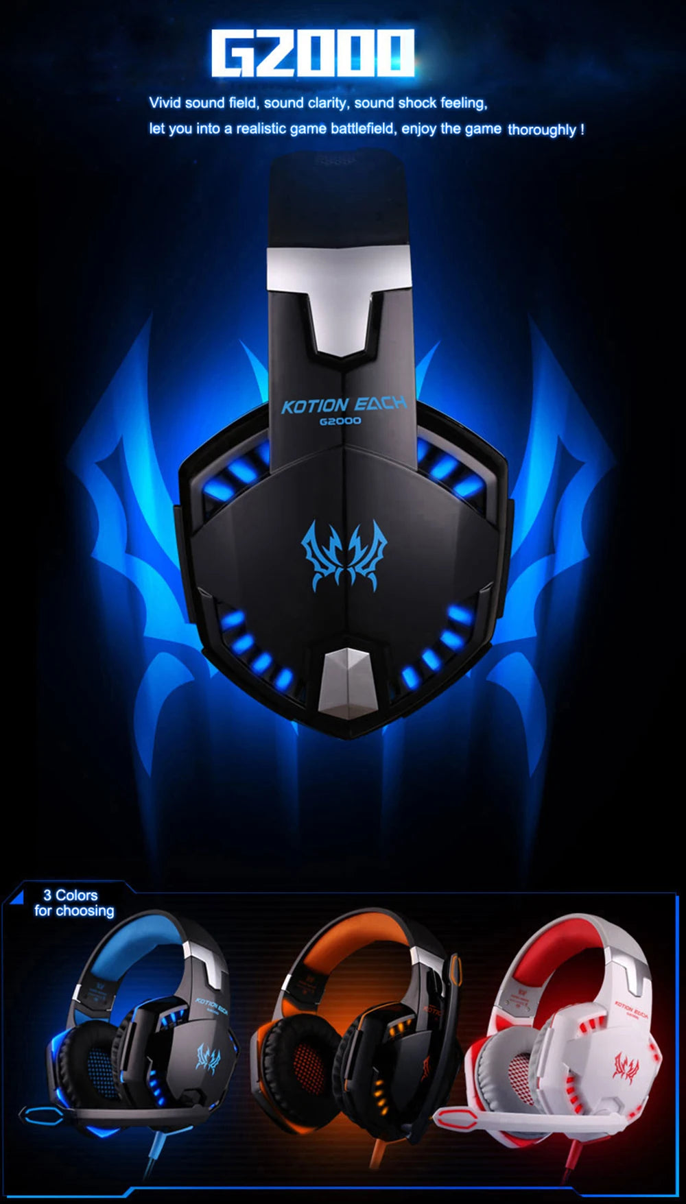 Gaming Headset Stereo Deep Bass Headphone with Microphone LED Light for PS4/PC/Laptop/Phone Gamer