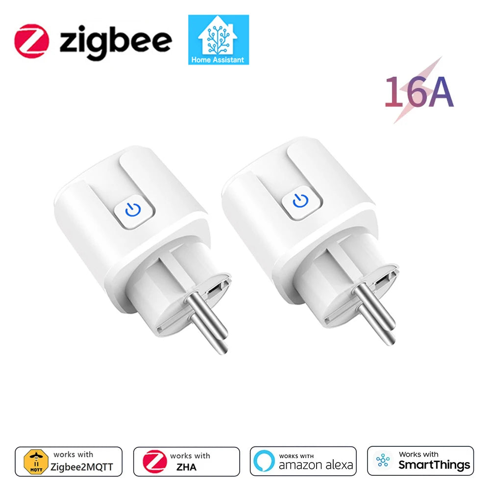 Home Assistant Zigbee EU Smart Plug 20A/16A Smart Socket With Power Monitoring Timing Function APP Control Works with Alexa Z2M