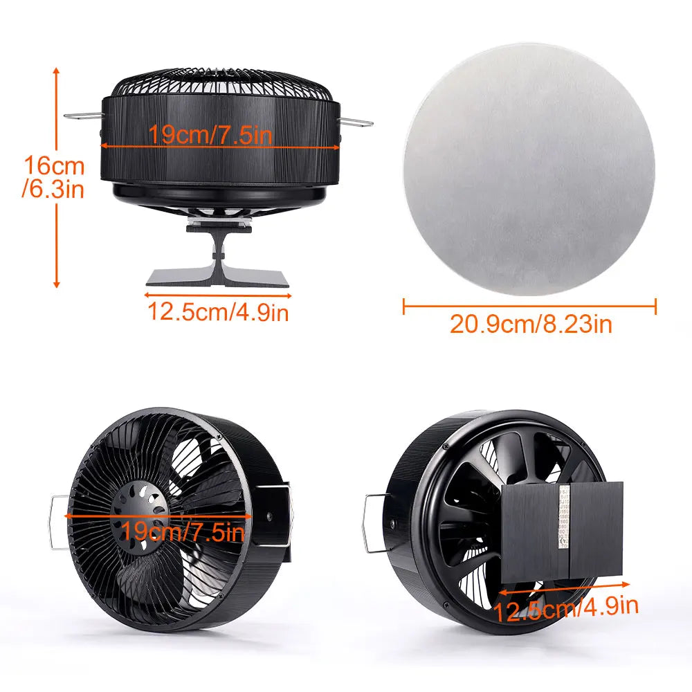 5 Blades Stove Fan Heat Powered Round Log Wood Fireplace Fan Burner Quiet Free-standing Home Warmer Efficient Heat Distribution
