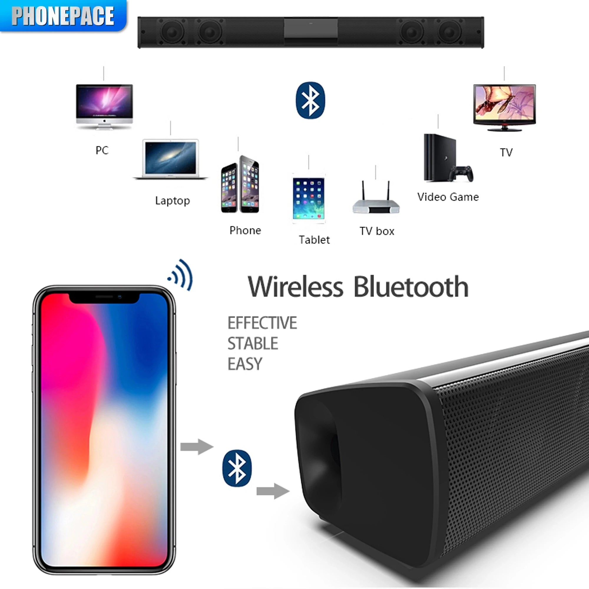 HOMEFISH Wireless Bluetooth Sound bar Speaker System Super Power Speaker Surround Stereo Home Theater TV Projector