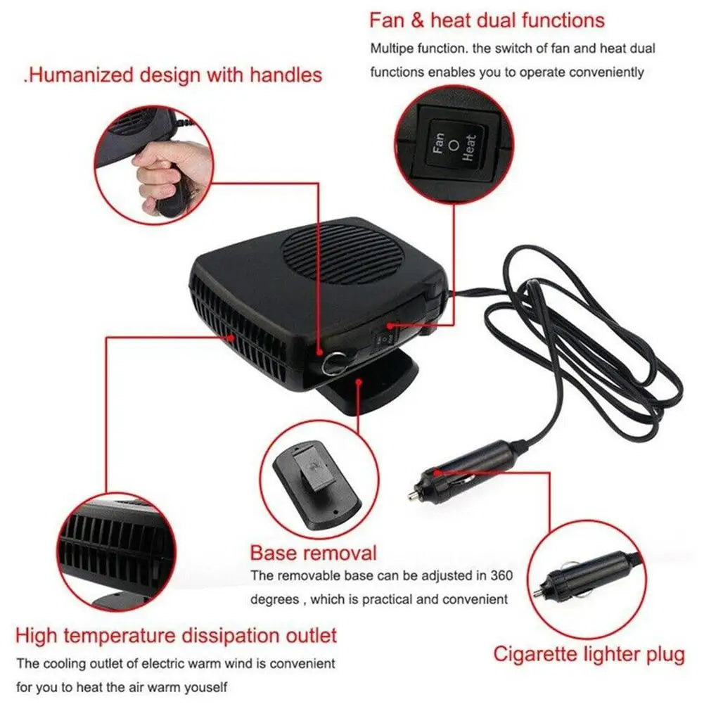 12V/24V 200W Portable Car Heater Fan Windshield Demister Defroster Cooling Heating 2 IN 1 Electric Fan For Cars Trucks