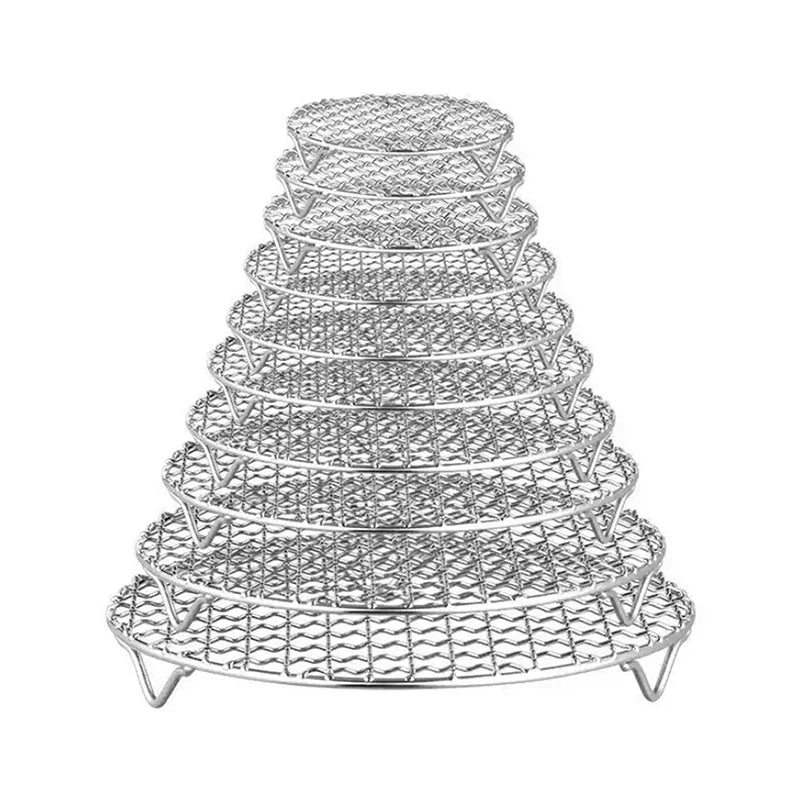 HOT! Round Air Fryer Rack With Legs Stackable Grid Grilling Rack Stainless Steel Anti-corrosion For Home Kitchen Oven Steamer