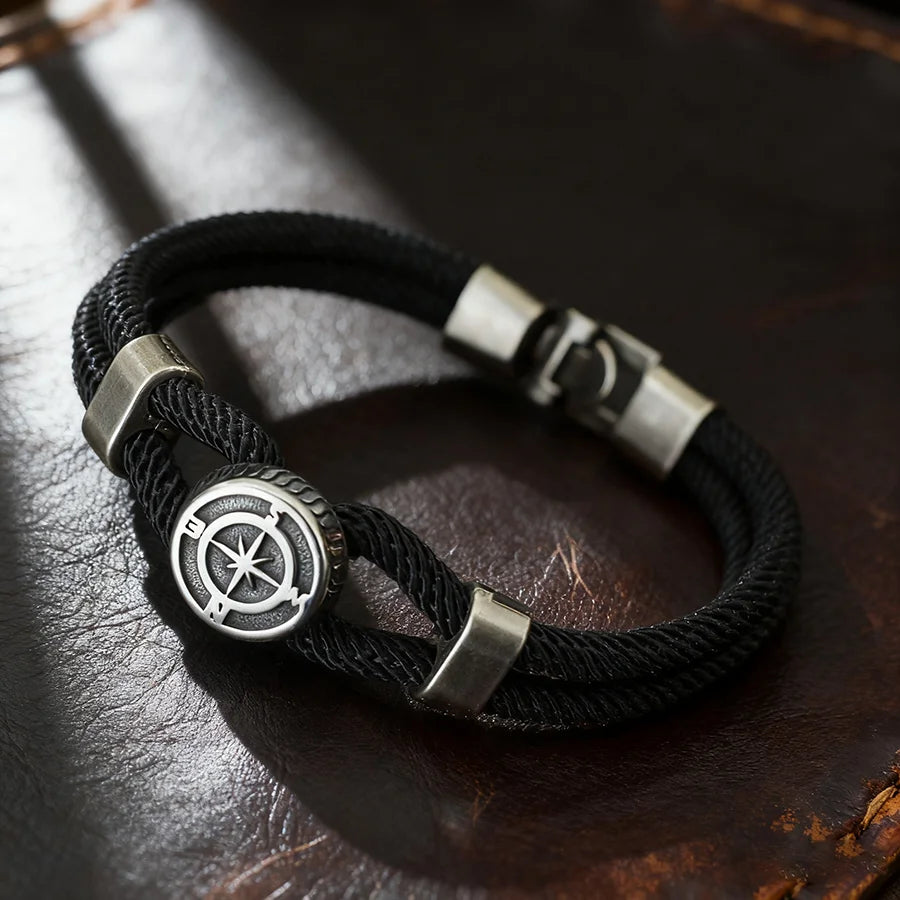 New Compass Bracelet Man Viking Nautical Rope Braslet Bangle Handmade Weaven Surfer Accessories Hombre Marine String Braclet