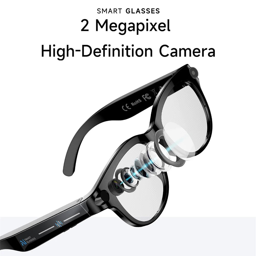 AI Smart Glasses Real-time Translation Dual Camera Bluetooth Call Sunglasses Shoot Audio Video Music Player Multifunctional Men