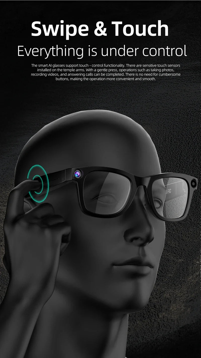 4K 800W pixel Smart AI Glasses Shooting Camera Photo Video Voice Assistant Call Translation Waterproof Bluetooth Glasses