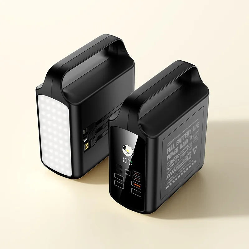 200000mAh Power Bank Large Capacity Portable Outdoor Emergency Power Supply Built-in cable Camping Iight For iPhone Xiaomi