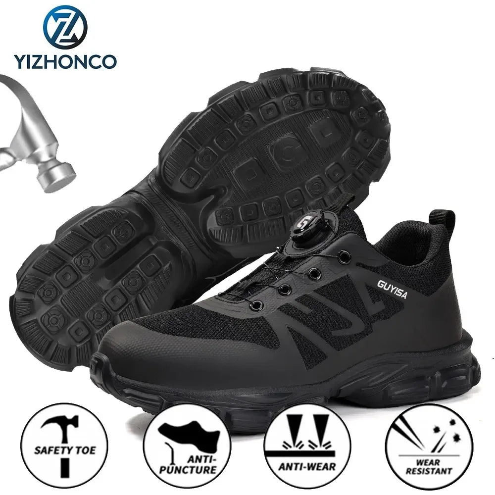 YIZHONCO Safety Shoes Man Waterproof Leather Upper Steel Toe Anti Slip Oil Resistant Breathable Anti Odor Safety Shoes Man