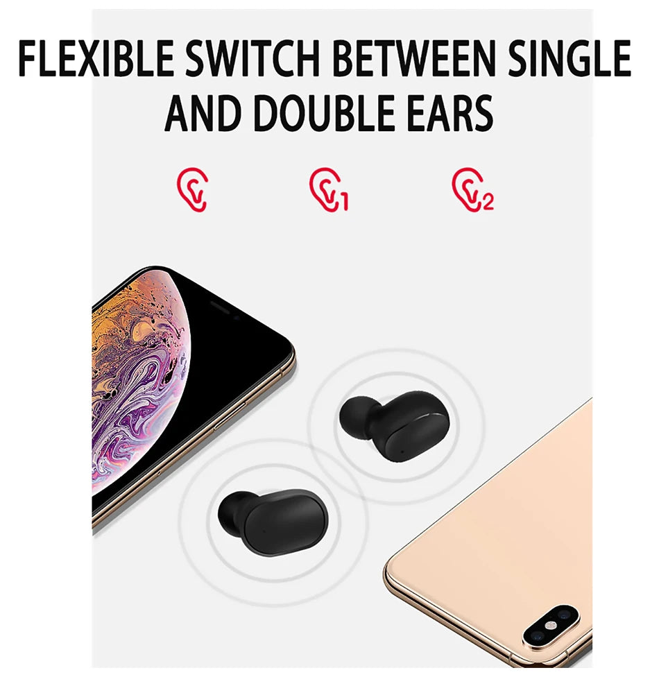 TWS Wireless Bluetooth Headphone, Stereo Headset, Sports Earbuds, Microphone with Charging Box, Smartphone