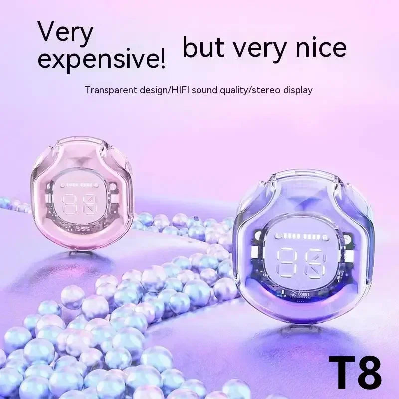 Bluetooth Earbuds Transparent with LED Digital Display Wireless In-Ear Earphone for Xiaomi Huawei iPhone Headphone