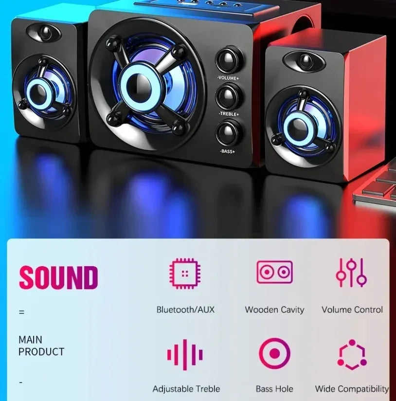 Upgrade HIFI 3D Stereo Speakers With LED Light AUX USB Wired Wireless Bluetooeh 5.0 Audio Home Theater Surround Sound Bar TV