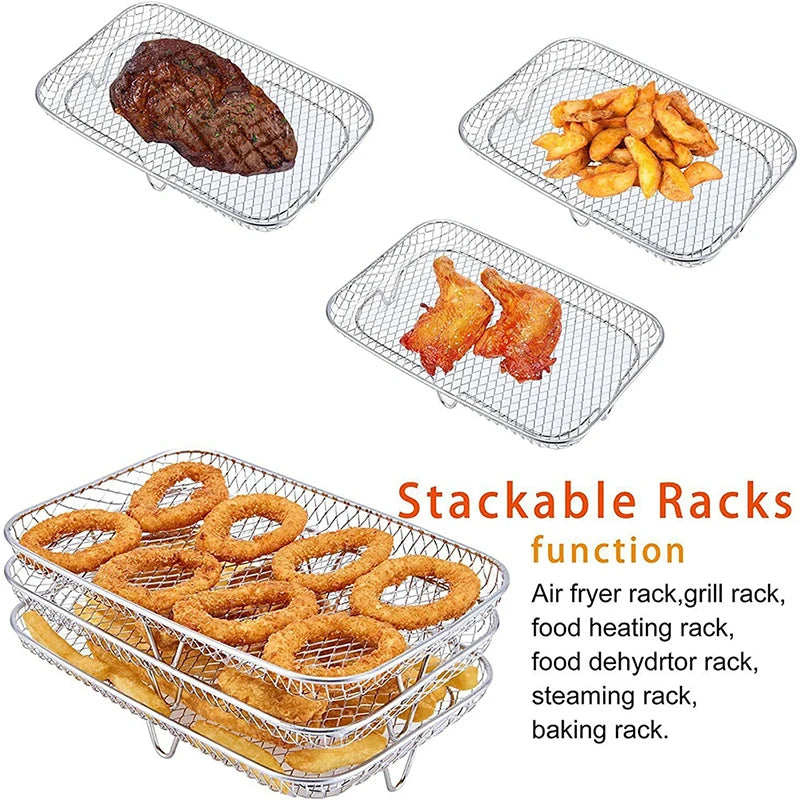 Air Fryer Universal Accessories Metal Oven Air Fryer Racks For Baking Stackable Grill Skewer Rack Fit All Airfryer 4.2Qt - 5.8Qt