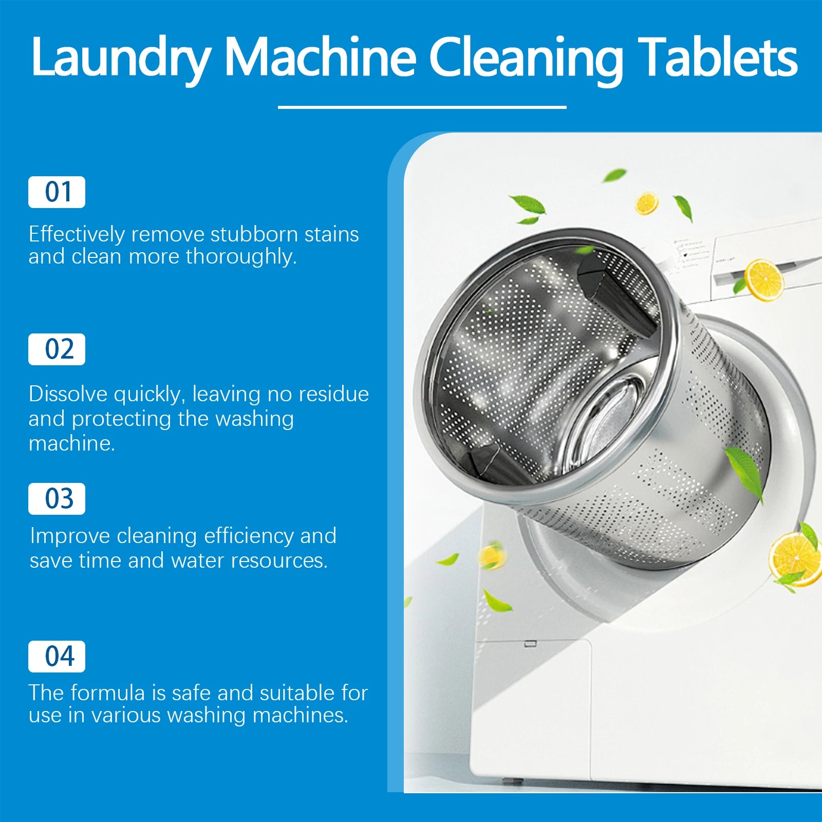12PCS Washing Machine Cleaning Effervescent Tablets Deeply Cleans Stubborn Dirt Eliminates Odors Mild No Residue For All Models