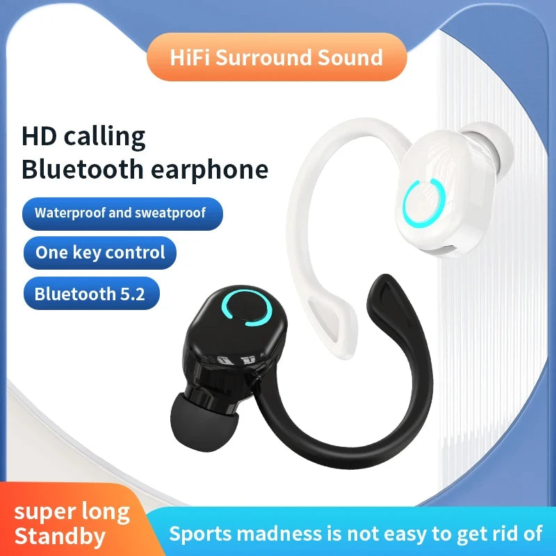 Bluetooth 5.2 Business Wireless Headphone Ear-Hook Mini HIFI Bass Noise Cancelling Earphone With Mic Sport Game Headset