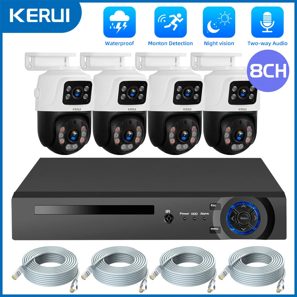 KERUI Waterproof 6MP HD POE Surveillance Camera System Dual Lens PTZ WIFI IP Home Security 4CH 8CH POE NVR Video H.265 CCTV Kit