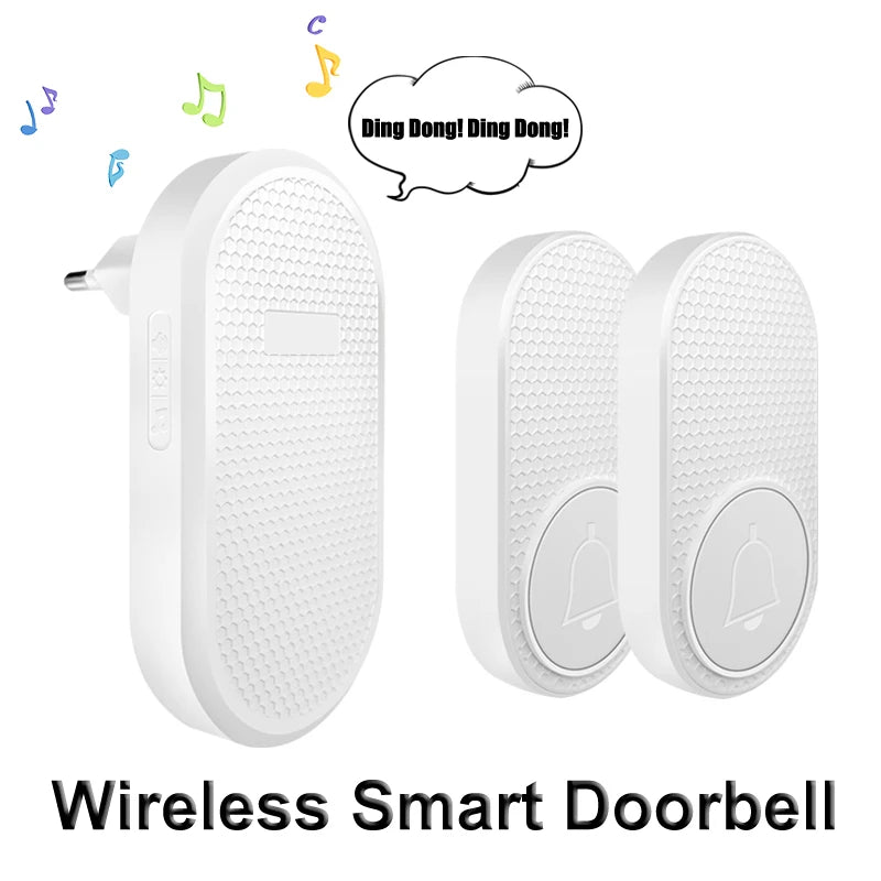 Smart Wireless Doorbell 433MHz 4 Volume Levels & Melody Chime Emergency Alarm for Elderly EU or US Plug Optional (White/Black)