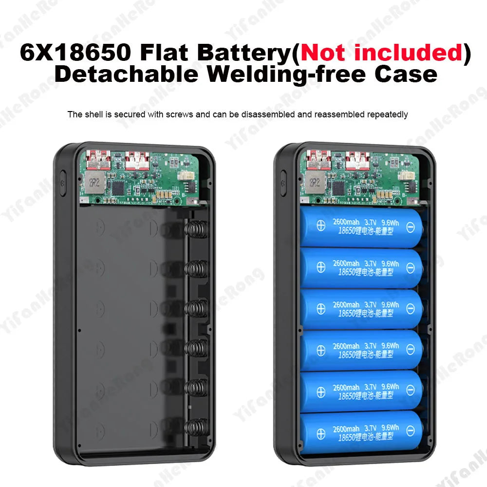 22.5W Wired +15W Wireless External Power Bank Case Battery Charge Storage Box Battery Holder 6*18650 20000mAh Power Bank Case