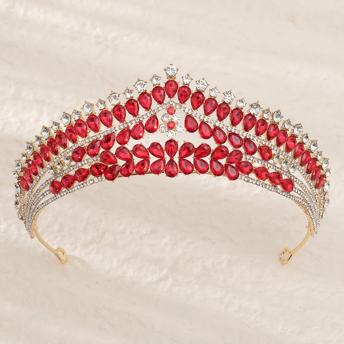 Red Luxury Bridal Wedding Crown Handmade Rhinestone Elegant Tiara Halloween Red Collection Hairbands Headpieces Accessories