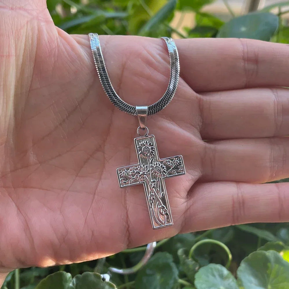 Christian Jesus Cross Necklace For Women Men Stainless Steel Chains Choker Religion Cross Pendants Jewelry Prayer Baptism Gifts