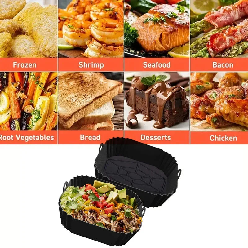 Air Fryer Oven Baking Tray Silicone Tray Fried Chicken Pizza Mat Oilless Silicone Pan Air Fryer Accessories for Kitchen Baking