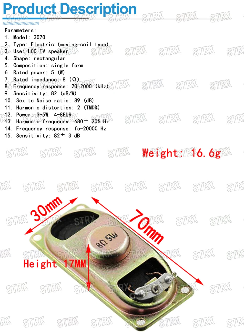 2pcs/lot 5W 8R Horn Speaker LCD Monitor/TV 3070 Loud Speakers 8 ohm 5 Watt 30*70MM thickness 17MM Loudspeaker Diy Electronic