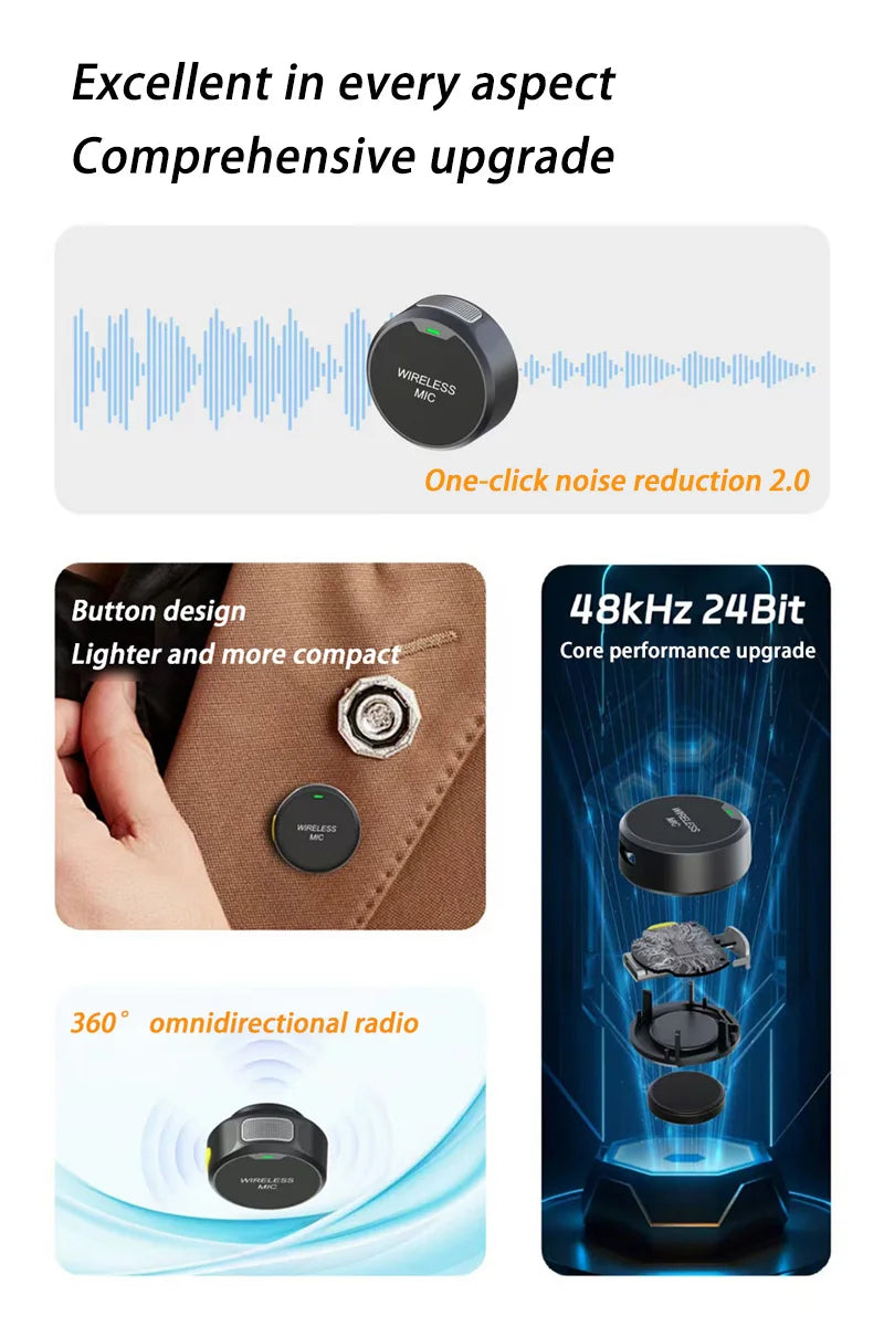 Wireless Lavalier Microphone Outdoor Live Recording Interview Vlog Magnetic Noise Reduction Portable For iPhone Android