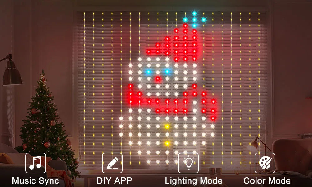 Smart LED Curtain Light APP Control RGB Dimmable DIY Pattern Music Valentine's Day Lighting for Home Holiday Party Decor