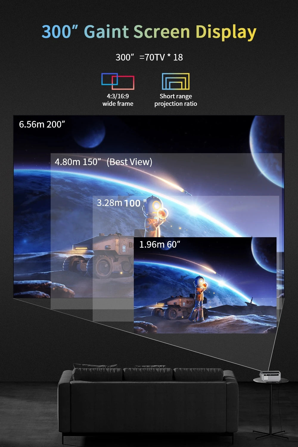 4K auto focus movie projector 3800 ANSI 2.4+5G wifi bluetooth 1080P full hd HDR android tv video daytime projector home theater