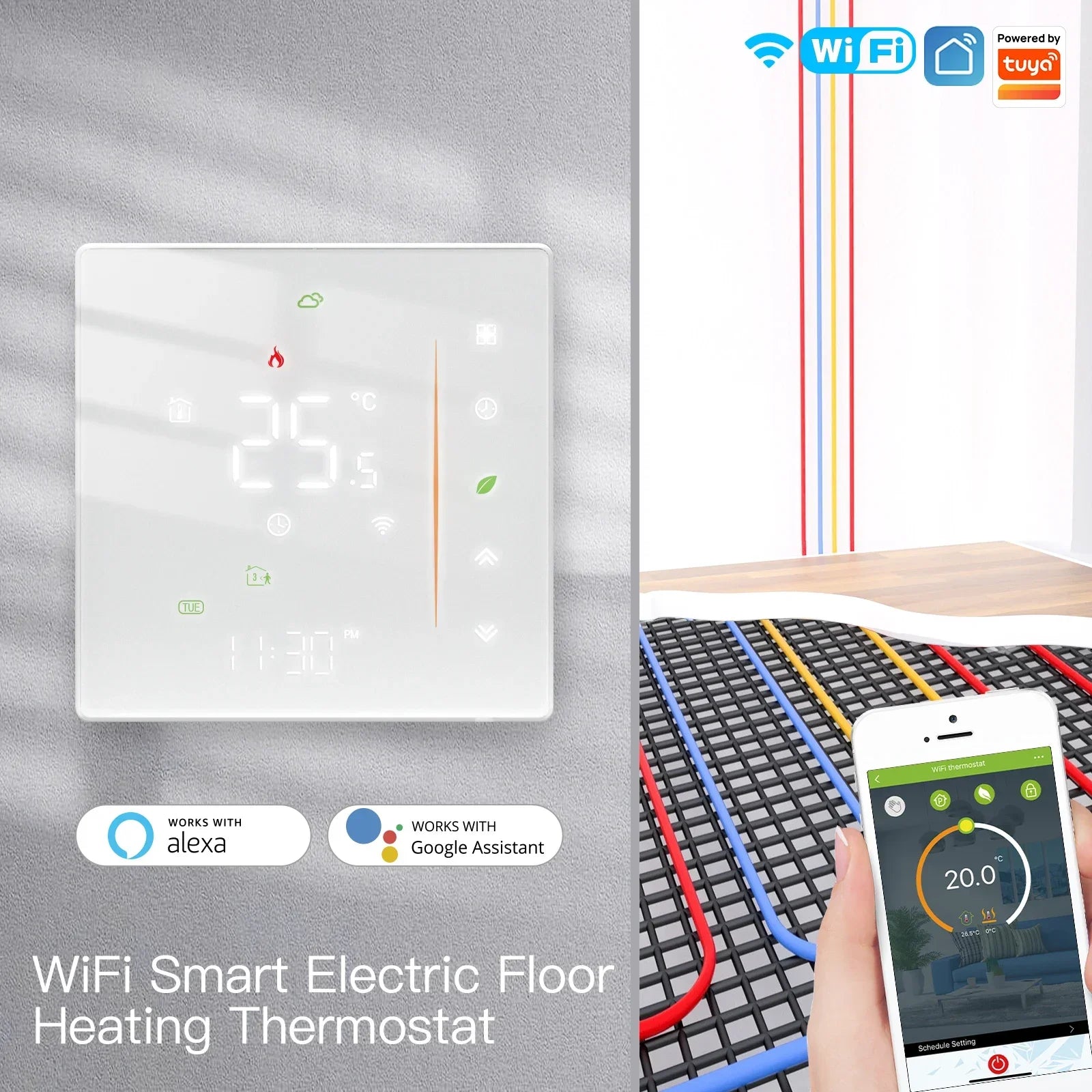 Thermostat WiFi Wireless Room Temperature Controller of Water/Electric Floor Heating Gas Boiler Humidity Tuya Work with Alexa