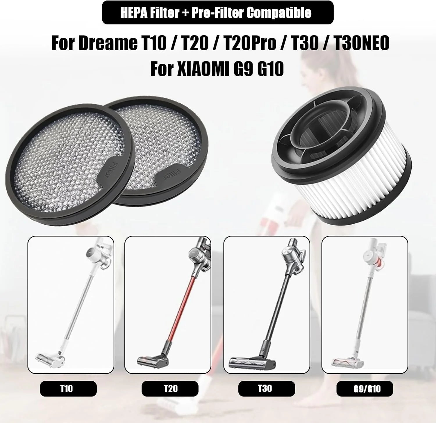 For Dreame T10 / T20 / T20 Pro / T30 / T30 Neo / R10 / R10 Pro / R20 Replacement Parts Pre Post Filter Accessories
