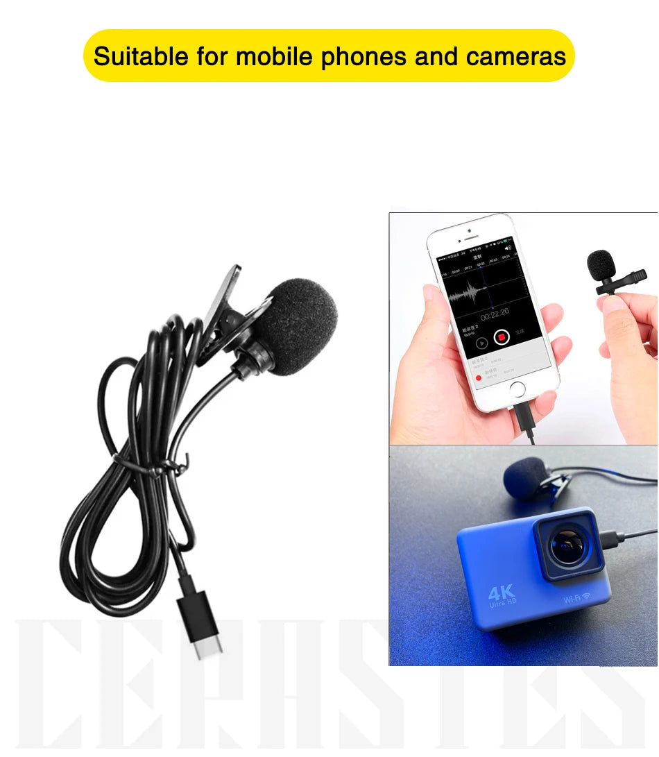 High-fidelity external wired microphone for cameras mobile phones computers Lighting Type-C Micro USB interface Microphone HD