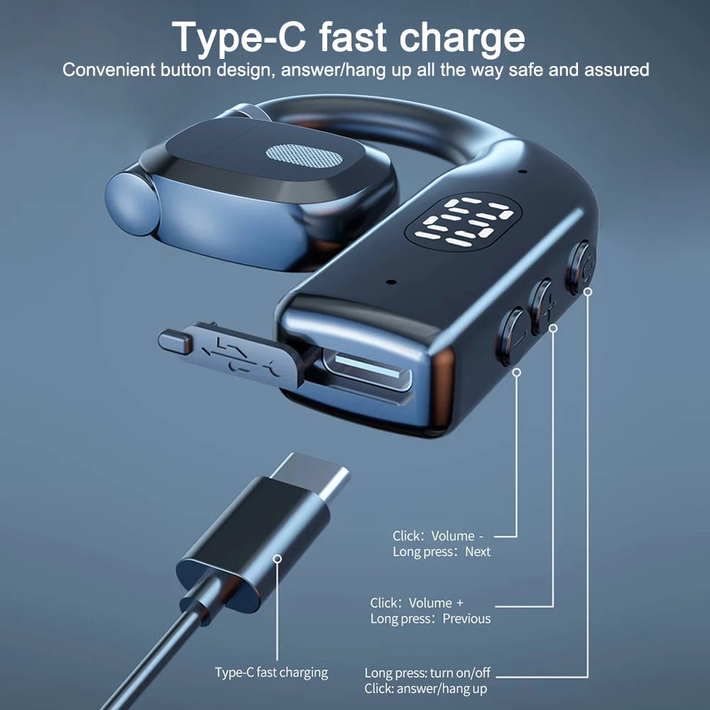 LED Single Earphones Long Standby Business Headphones Waterproof Mono Headset Outdoor Call Bluetooth5.3 Wireless Earbuds