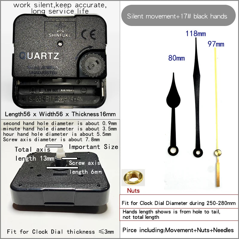 Clock Mechanism With Hands Silent Plastic DIY Accessory Kits Sweep Quartz Movement
