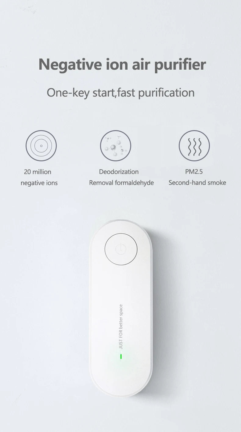 New Portable Air Purifier Anion Air Purification Air Freshener Ionizer Cleaner Dust Cigarette Smoke Remover Toilet Pet Deodor