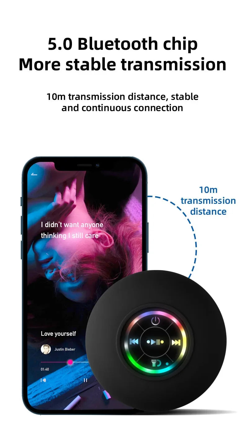 New Bathroom Waterproof Wireless LED Bluetooth Speaker Large Suction Cup Mini Portable Speaker Outdoor Sports Stereo Speaker