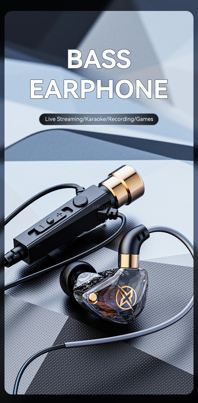 Wired HiFi Headphones with Mini Condenser Microphone Bass Dynamic Earphone Noise-Cancelling Headset for Sports Music Karaoke