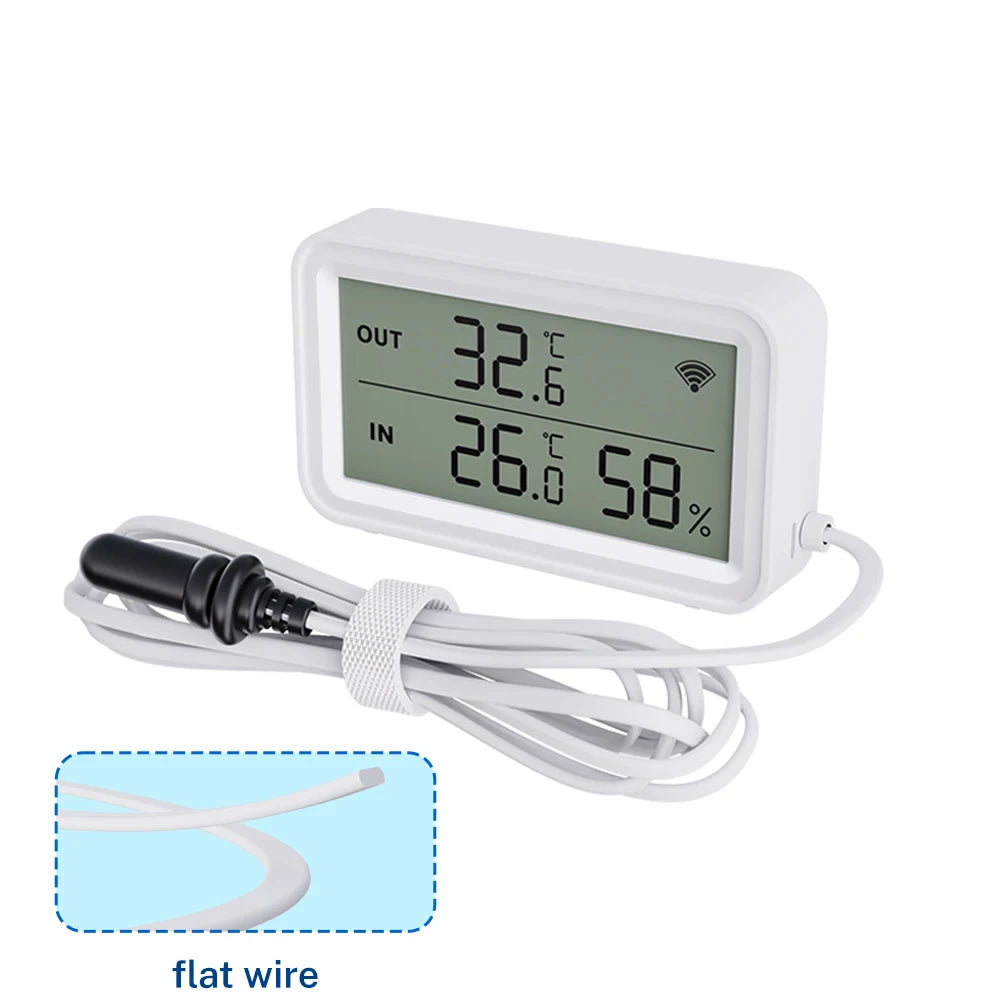 Tuya WiFi Temperature Humidity Sensor LCD Screen Thermometer with External Probe Compatible with Smart Life Google Assistant