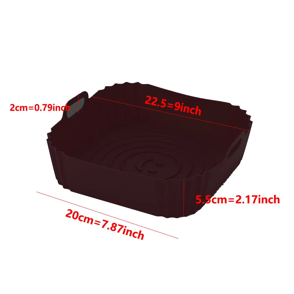 22cm Air Fryers Oven Baking Tray Fried Chicken Basket Mat AirFryer Silicone Pot Square Replacemen Grill Pan Accessories Tool
