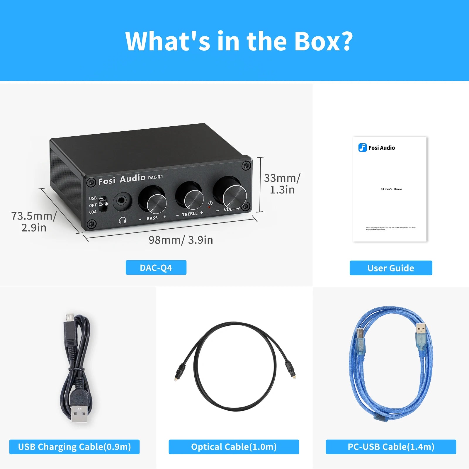 Fosi Audio Q4 Mini Stereo USB Gaming DAC & Headphone Amplifier Audio Converter Adapter for Home/Desktop Powered/Active Speakers