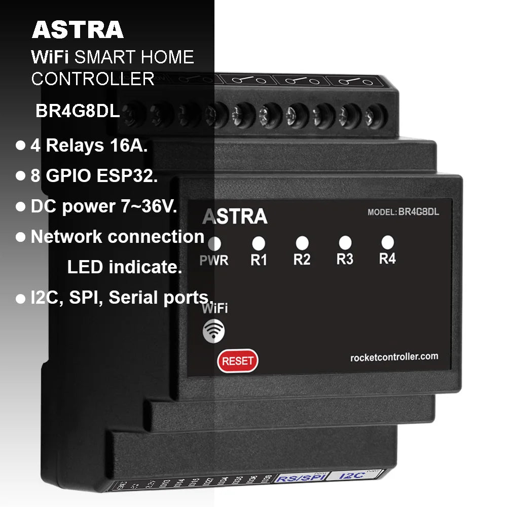 Basic Smart Home controller. WiFi, Bluetooth. Input/Output. TASMOTA firmware. MQTT protocol. Compatible Home Assistant. ESP32